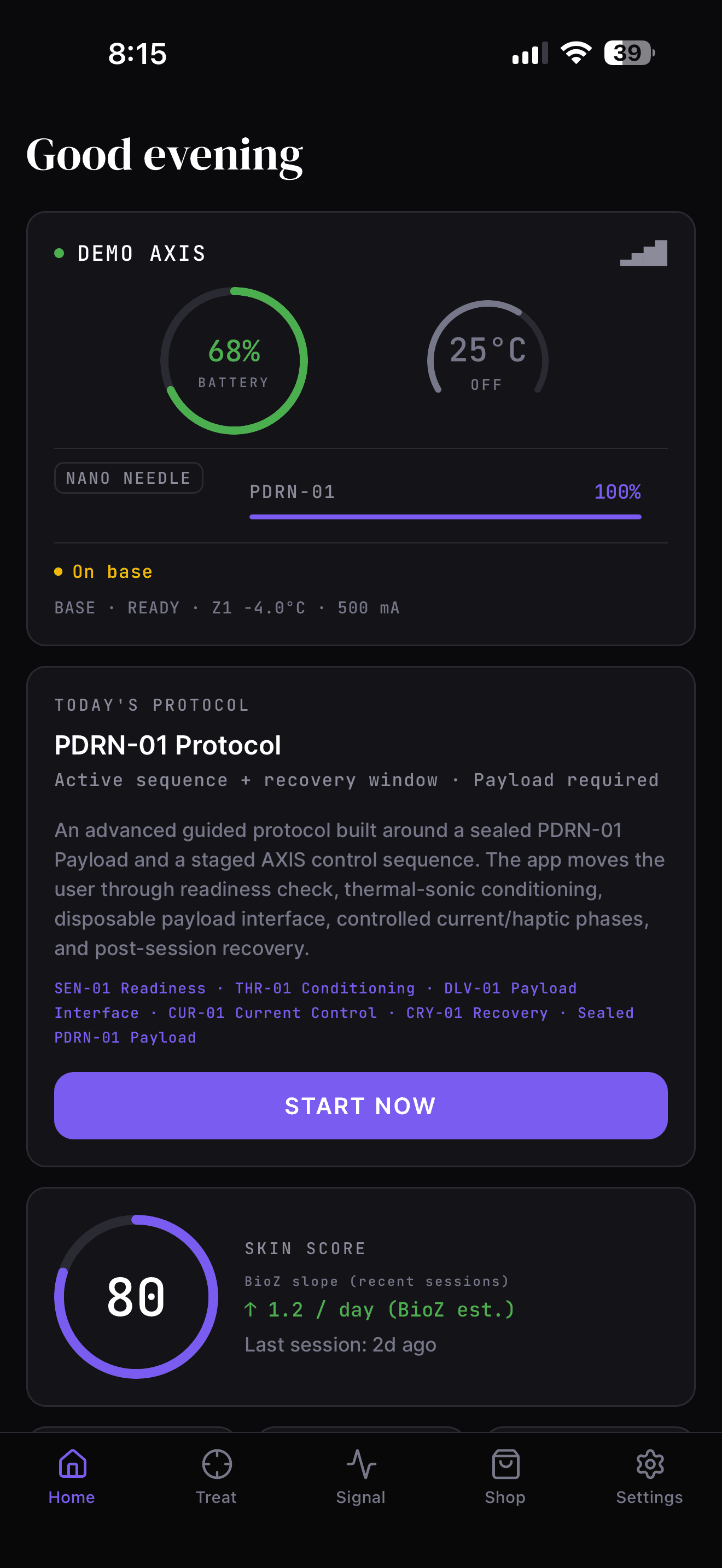 AXIS app guiding a clinical skincare protocol on mobile