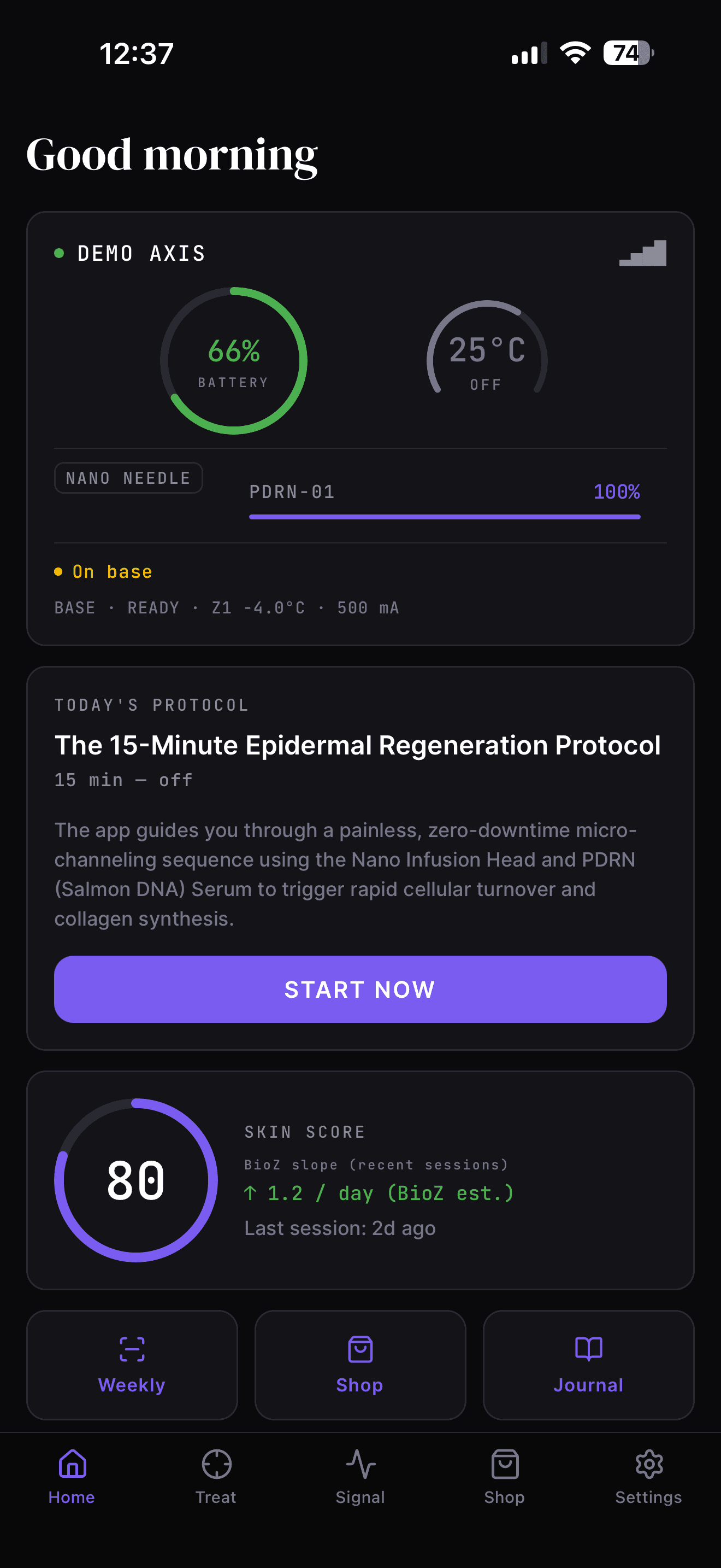 AXIS app guiding a clinical skincare protocol on mobile